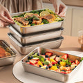 3pcs Stainless Steel Home Food Storage Container Rectangle Dish with Cover Noodles Fruit Tray Lunch Box Thick Food Container