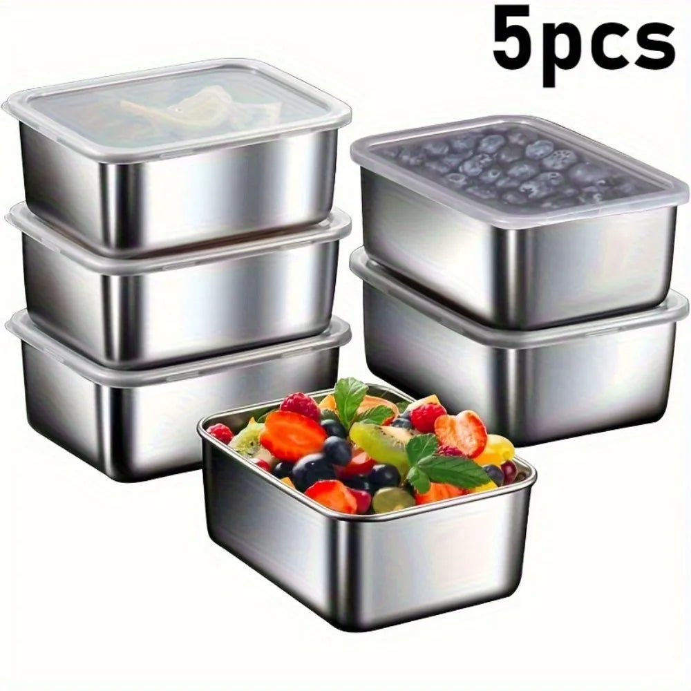 5pcs Stainless Steel Food Storage Containers – Airtight Lunch Boxes for Meal Prep