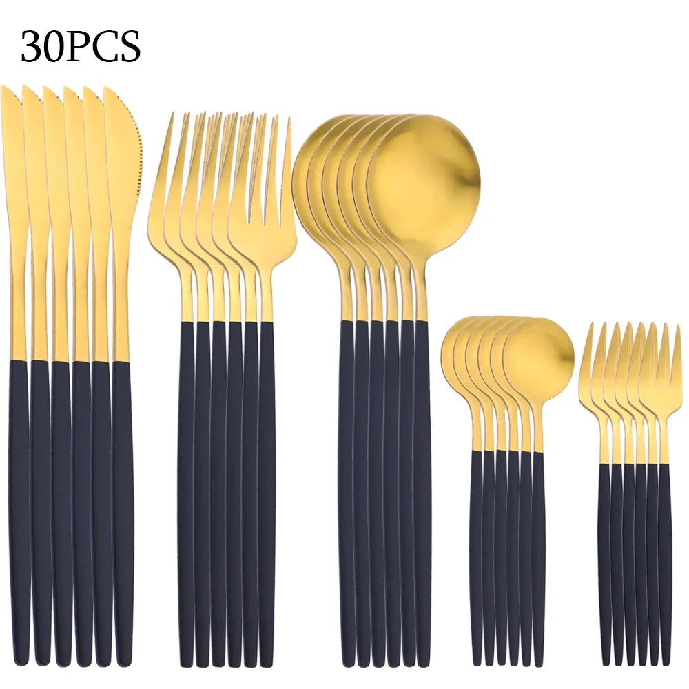 30pcs Stainless Steel Cutlery Set – Fork, Spoon & Knife Dinnerware Set