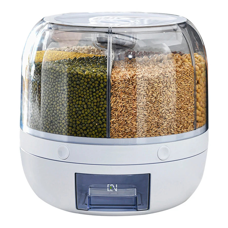 Rotating 6-Grid Food Dispenser 360° - Airtight Kitchen Storage Container for Grains, Cereal & Dry Goods