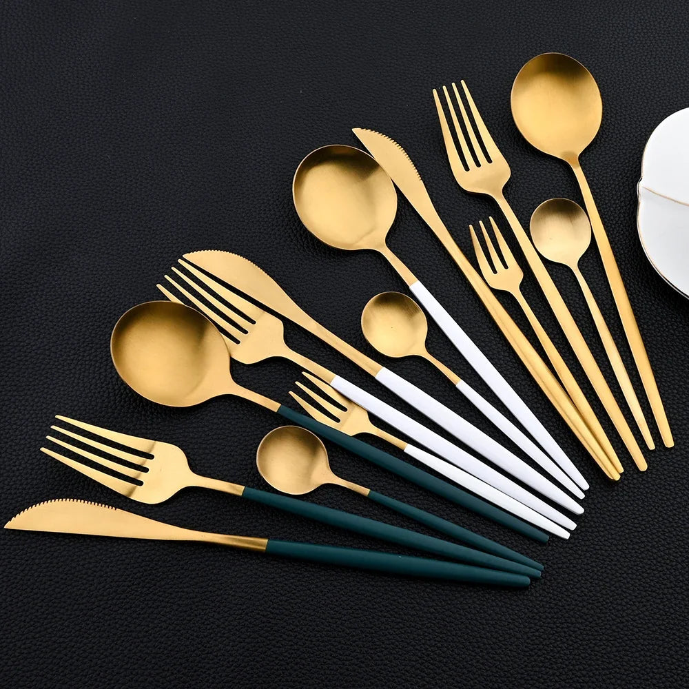 30pcs Stainless Steel Cutlery Set – Fork, Spoon & Knife Dinnerware Set