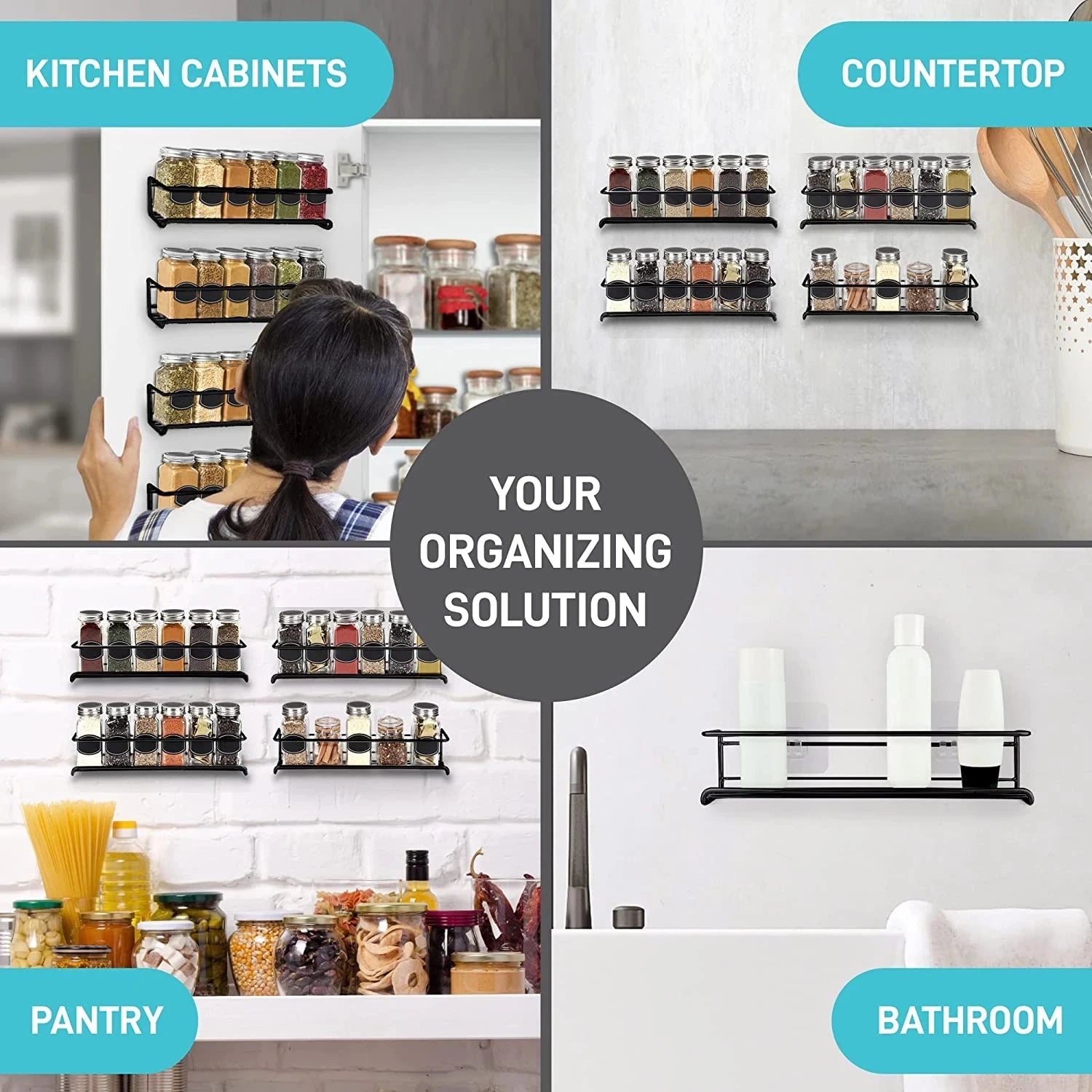 Wall Mount Spice Rack Organizer – Space Saving Metal Kitchen Storage (1/2/4pcs)