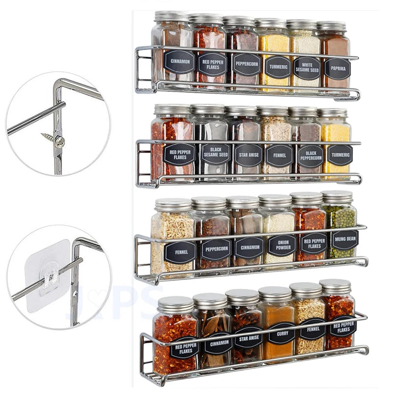 Wall Mount Spice Rack Organizer – Space Saving Metal Kitchen Storage (1/2/4pcs)