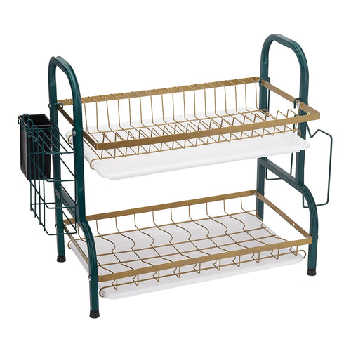 2-Tier Dish Drying Rack – Carbon Steel Kitchen Organizer with Utensil Holder