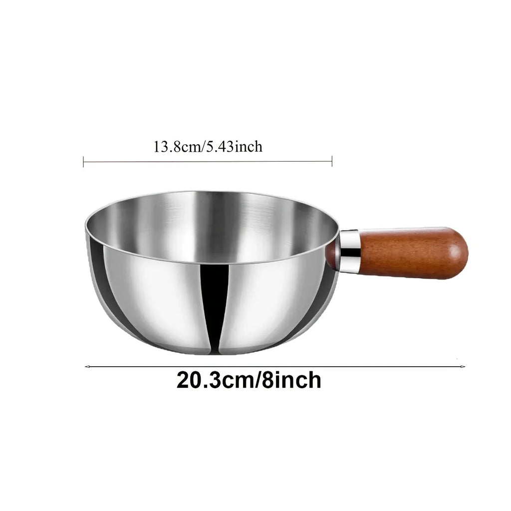 Stainless Steel Milk Pot with Wooden Handle – Induction Compatible Saucepan