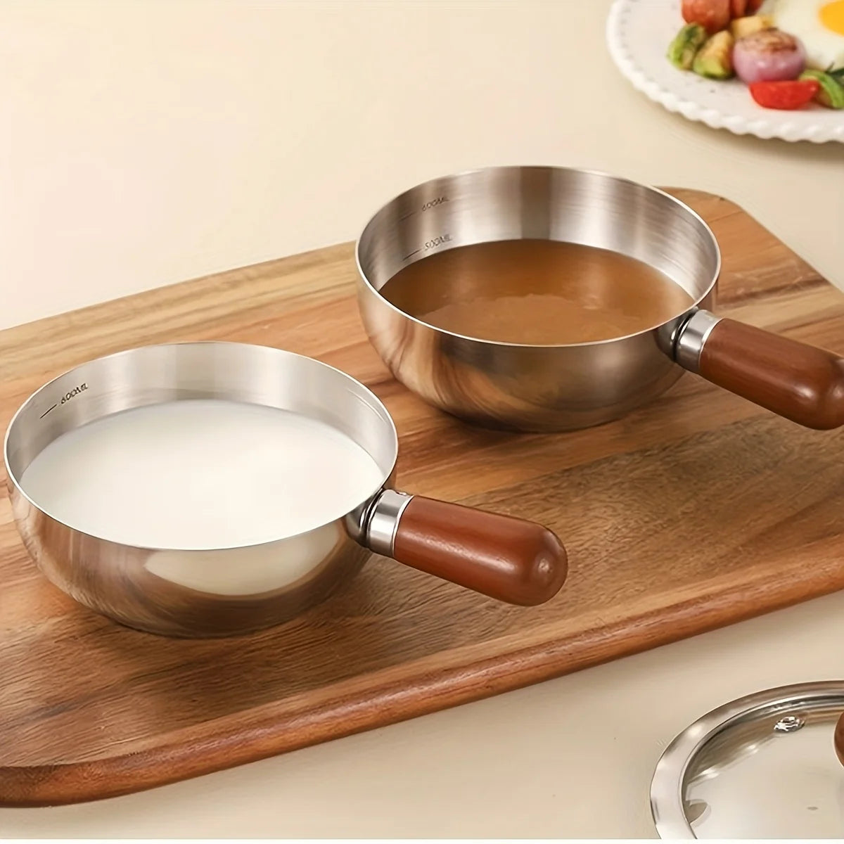 Stainless Steel Milk Pot with Wooden Handle – Induction Compatible Saucepan