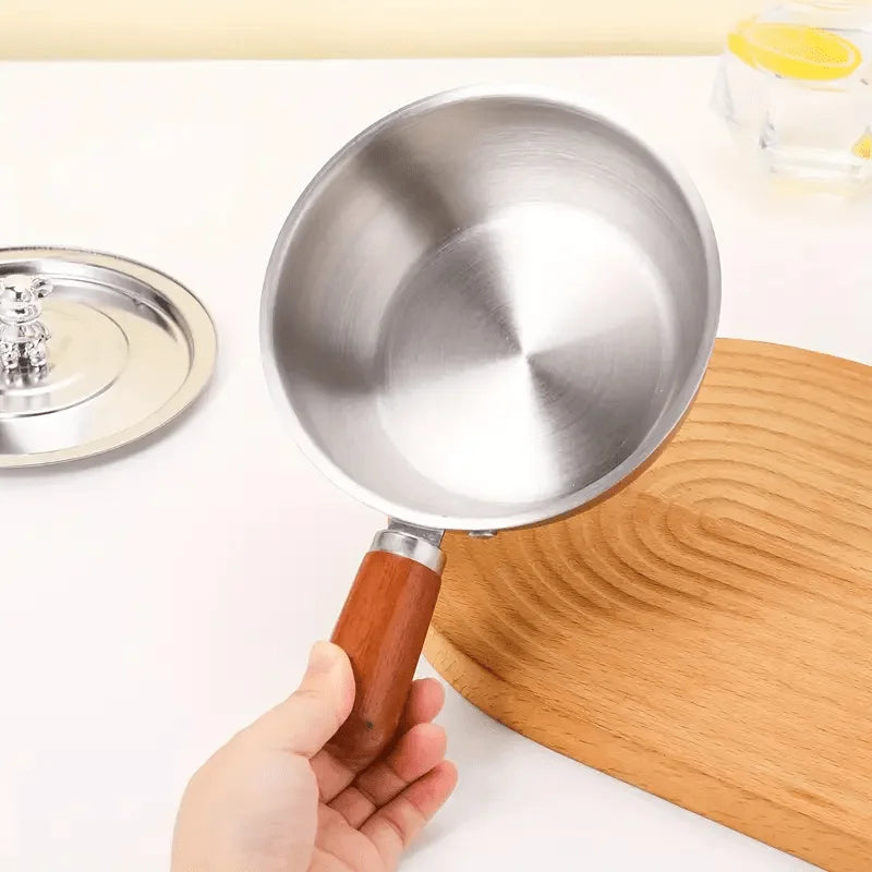 Stainless Steel Milk Pot with Wooden Handle – Induction Compatible Saucepan