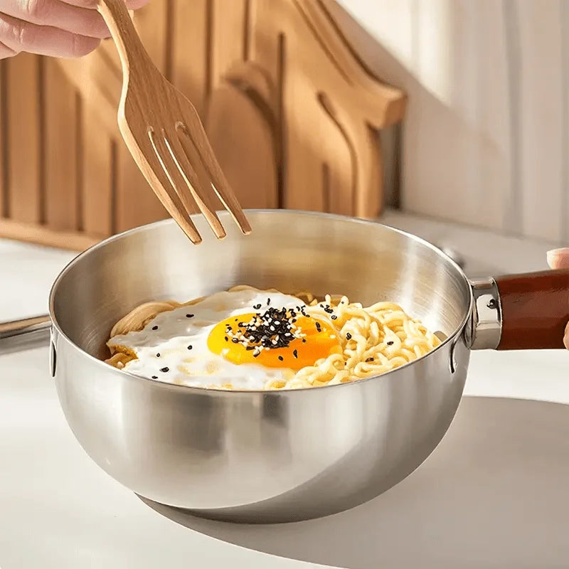 Stainless Steel Milk Pot with Wooden Handle – Induction Compatible Saucepan